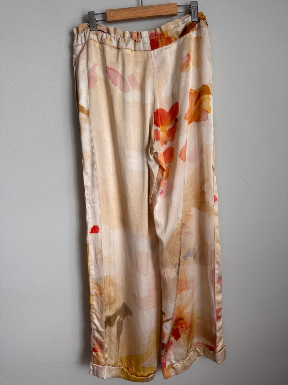 Vintage FERRE Floral Lounge Set 44 | Watercolor Print Top & Wide Leg Pants - Picture 14 of 16